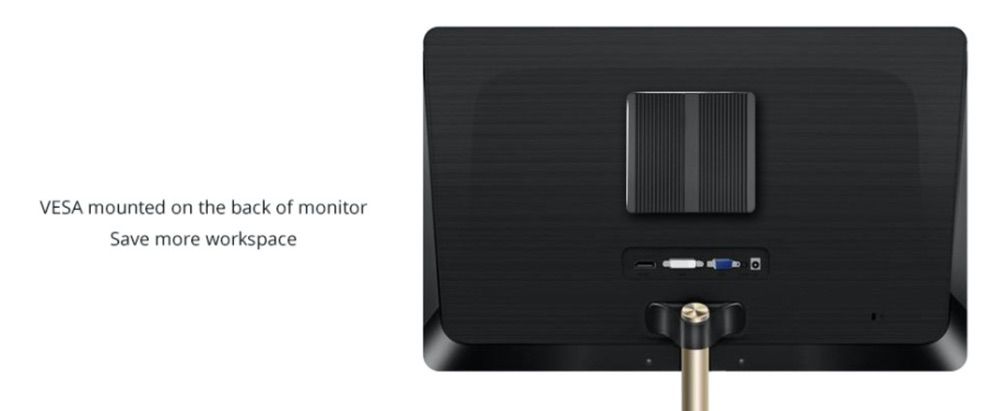 XCY X30 Mini PCはコンパクトなのでモニター裏にも設置可能！