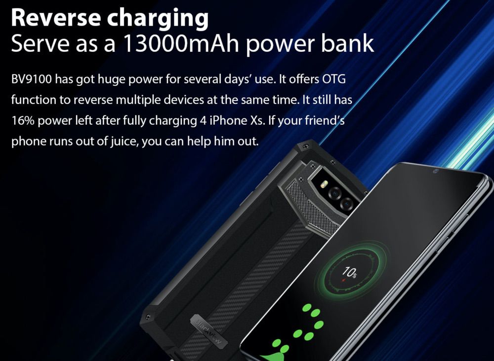 Blackview BV9100は大容量バッテリーを生かしてモバイルバッテリー代わりに利用することが出来る。