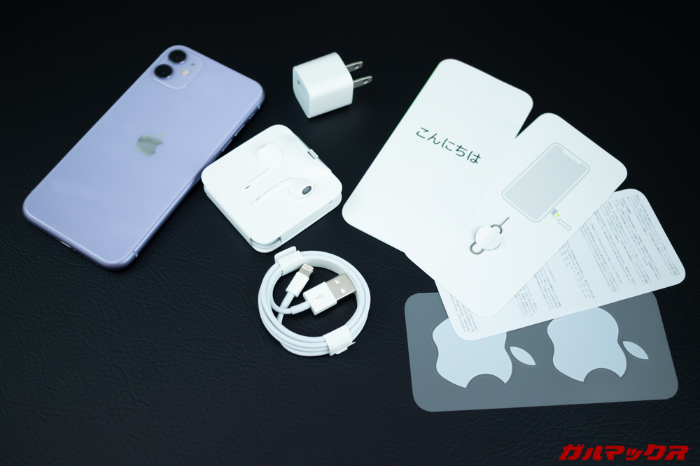 付属品はイヤホン、充電ケーブル、充電器など一通り揃っていた