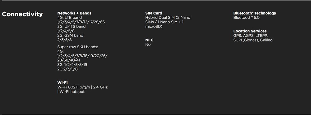Moto G8 Power 通信バンド