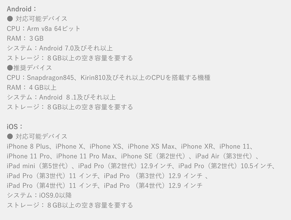 原神の推奨スペック
