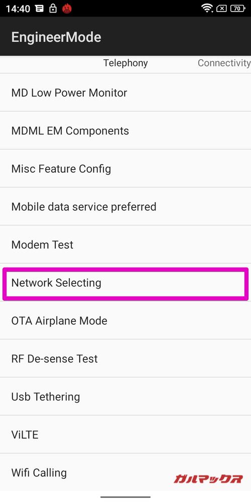 Network Selectingをタップする。