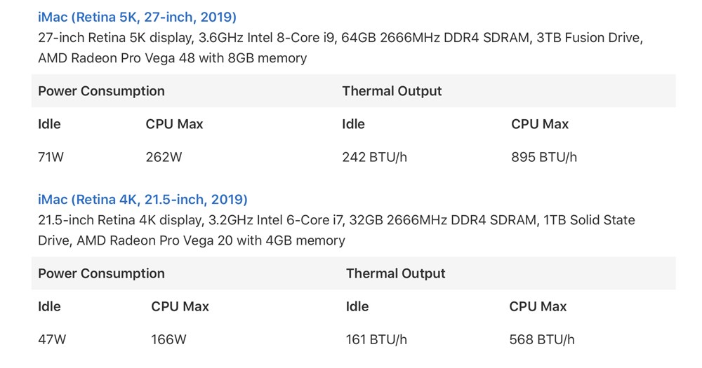 iMac 2019年モデル 電力消費情報