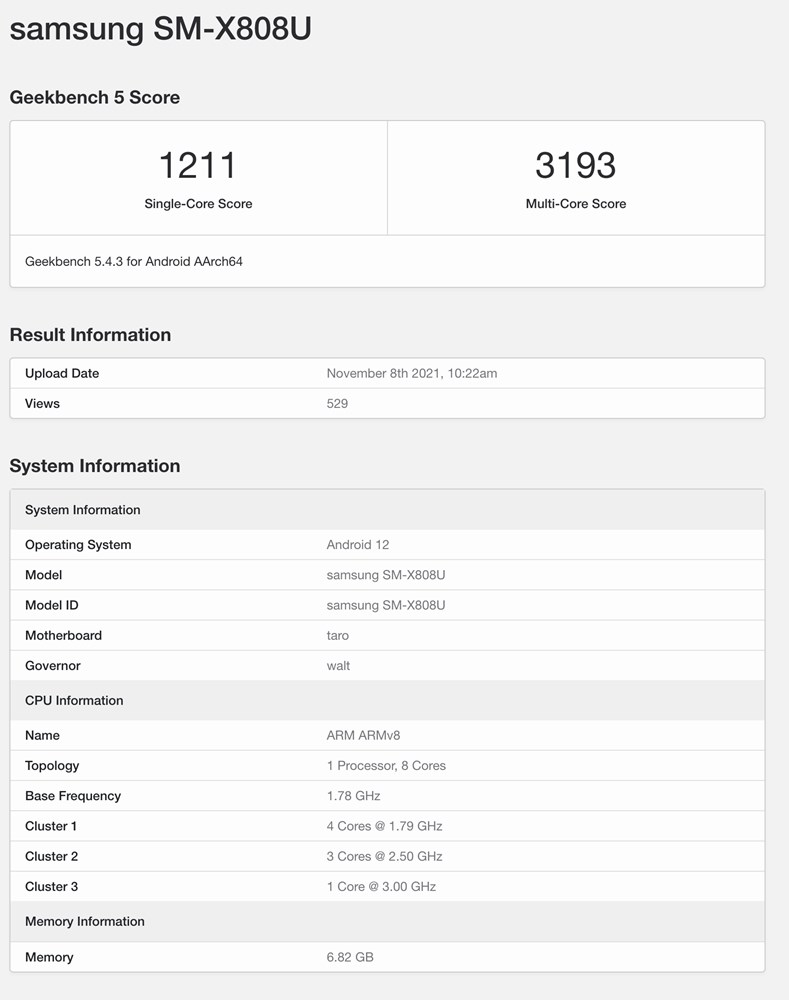 samsung SM-X808U Geekbenchスコア