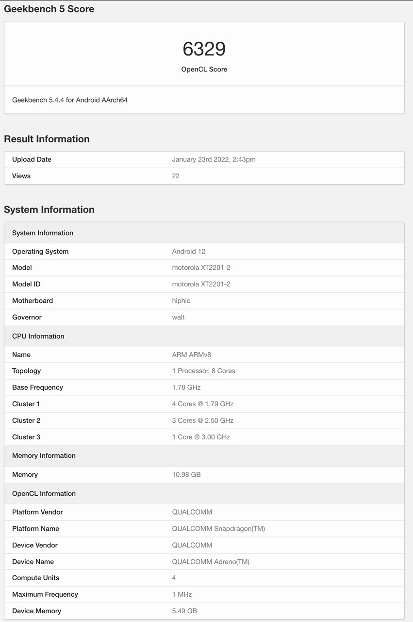 Exynos 2200 Geekbench 5 OpenCLスコア