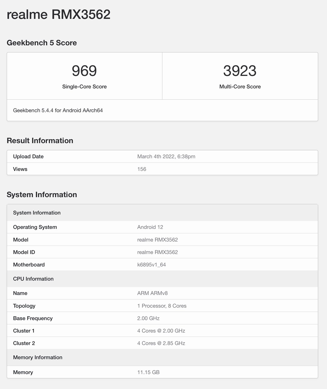 RMX3562 Geekbench 5