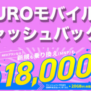 NUROモバイルのキャッシュバックが旨い。料金に充てれば1年間は20GBが月々974円