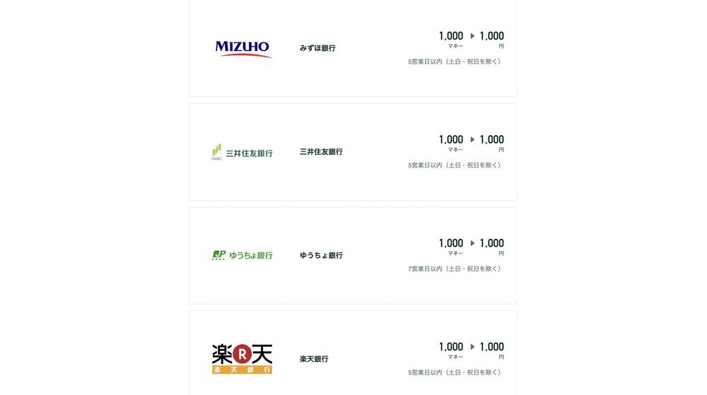 ドットマネーから銀行振込のレートは1マネー1円